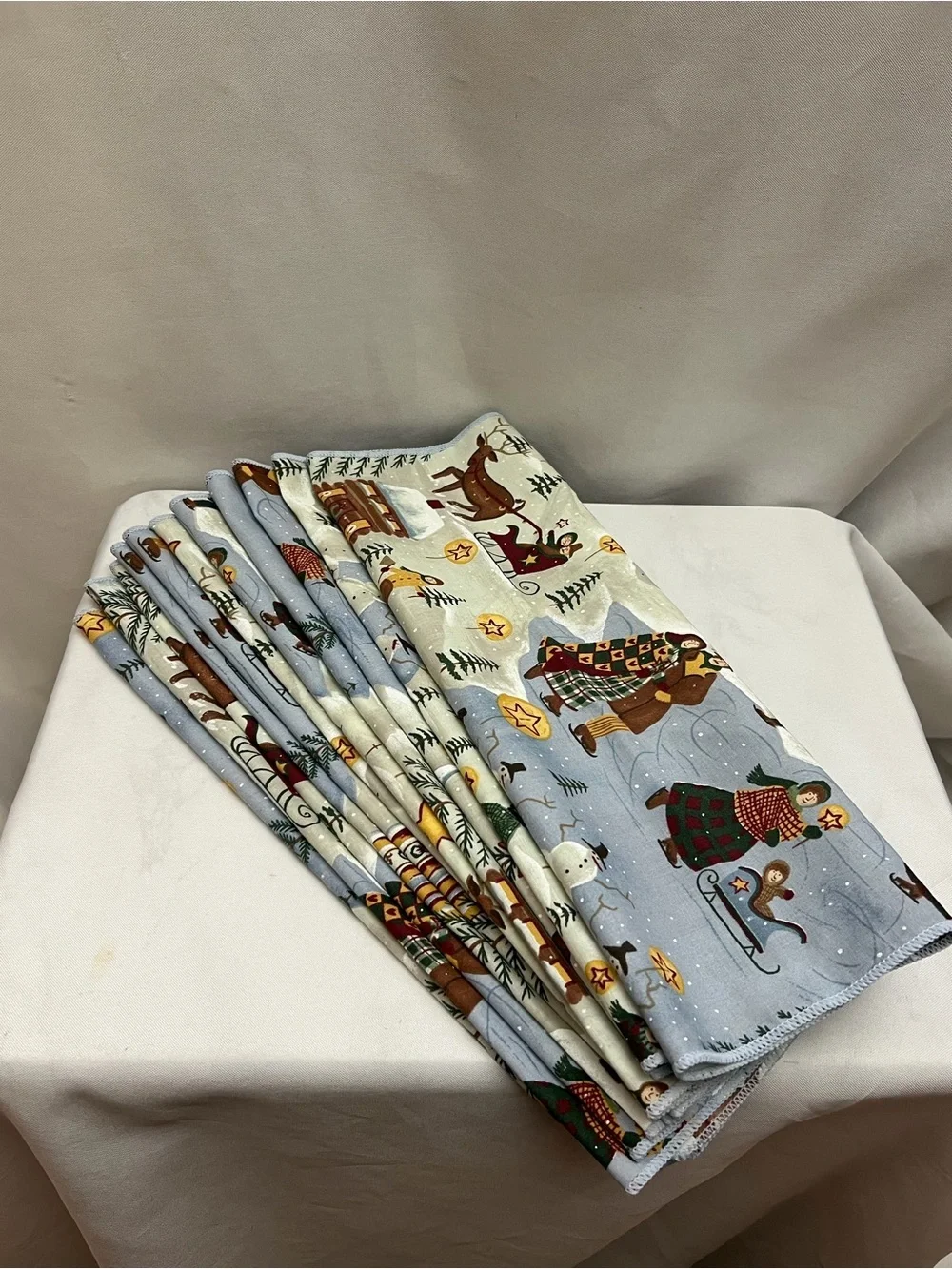 Handmade Set Of 11 Christmas Winter Village Cloth Napkins Holiday Table Decor